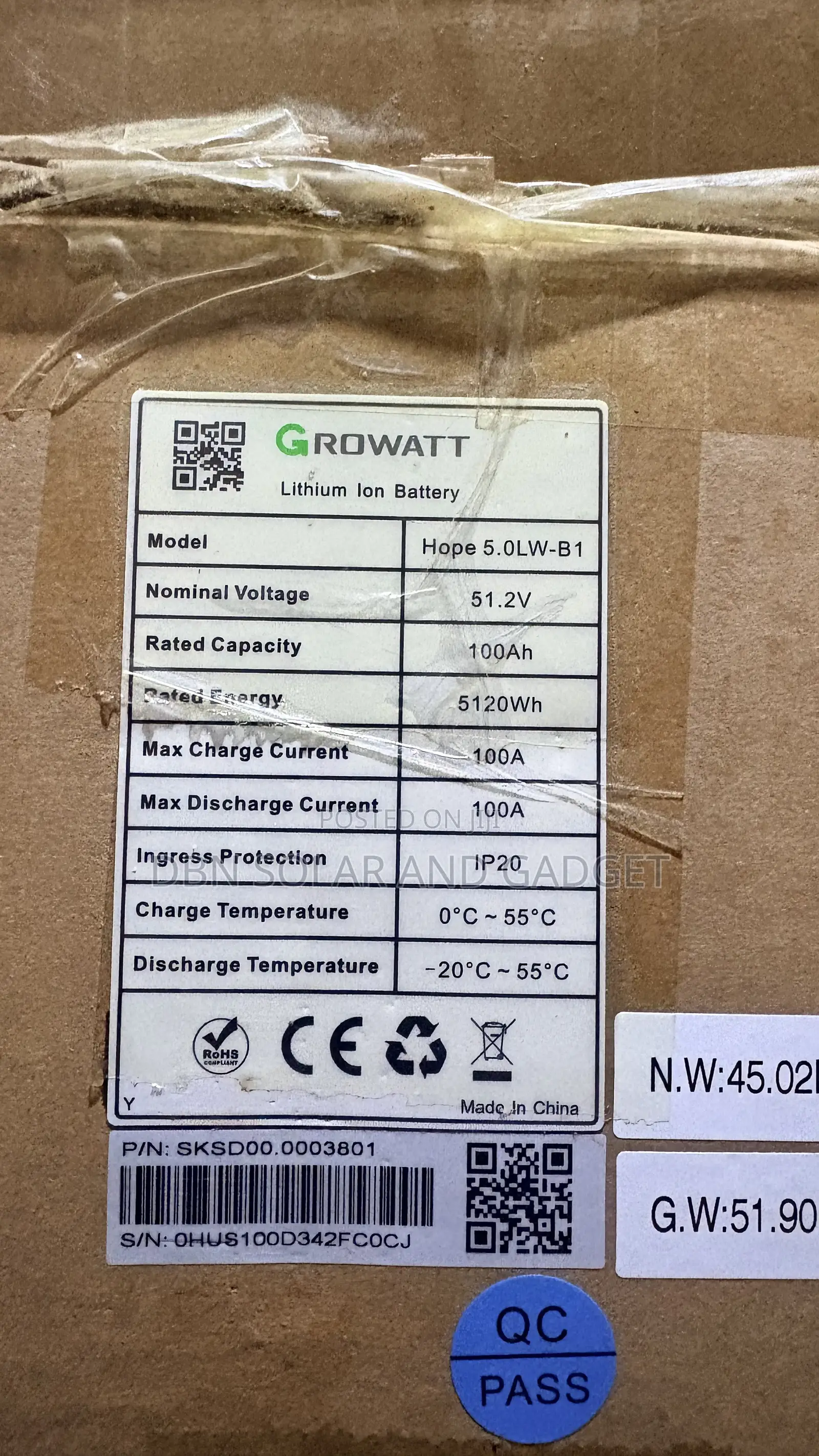 5kwh 48v Growatt Solar Lithium Ion Battery in Stock