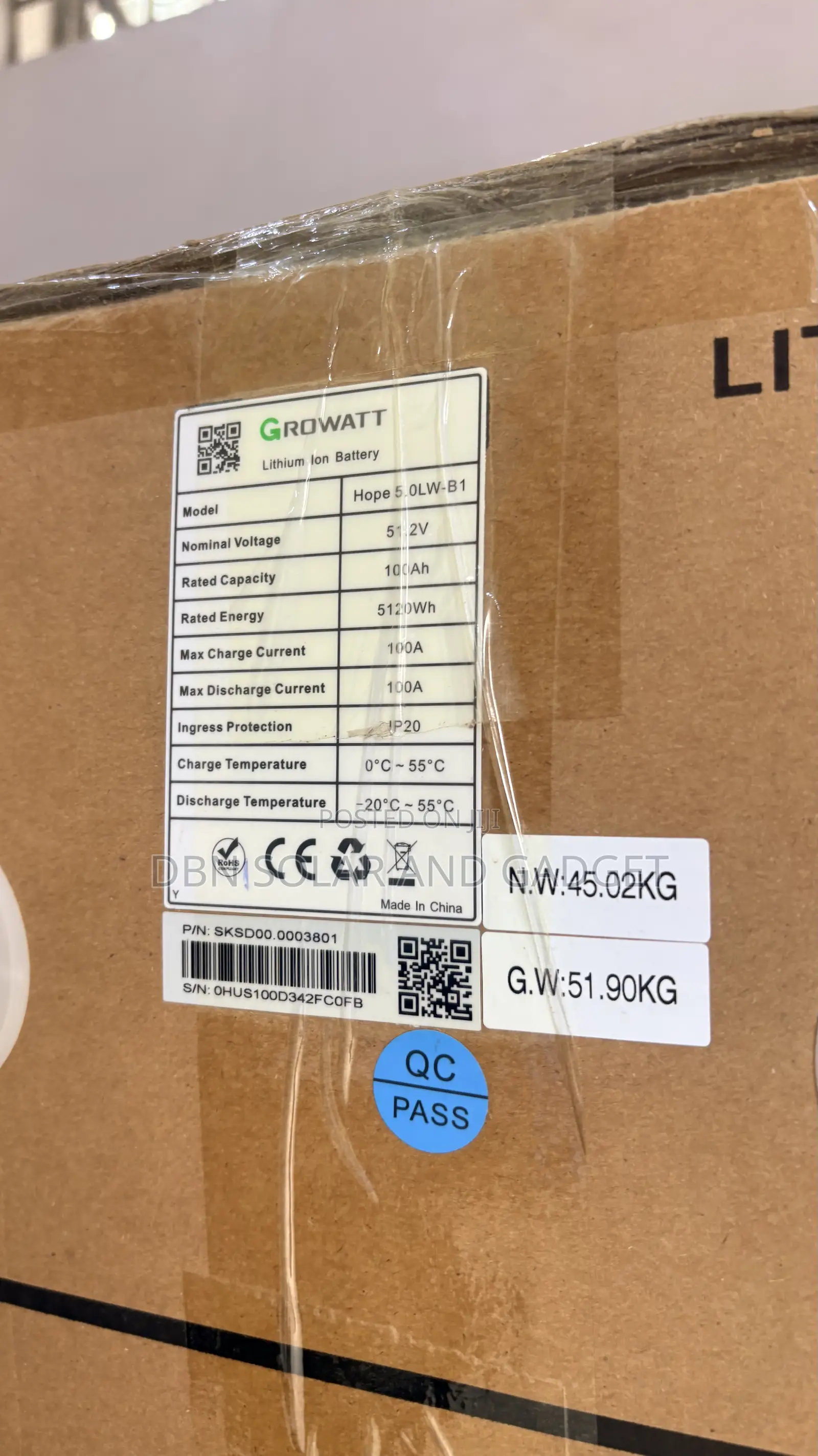 Original Growatt 5kwh 51.2v Solar Lithium Ion Battery Best Quality