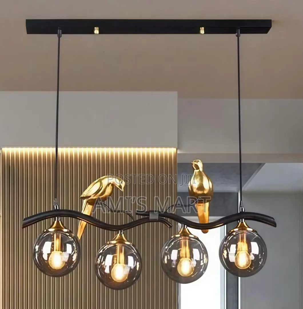 Modern Linear Branch Pendant Chandelier Light With Bird Accent.