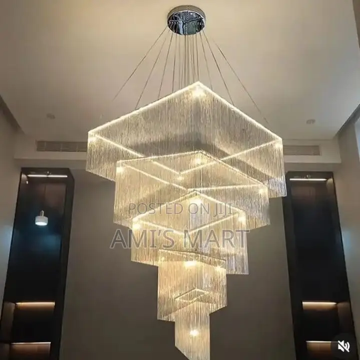 Modern Spiral Tassel Chain Square Cascade LED Chandelier by 1000mm