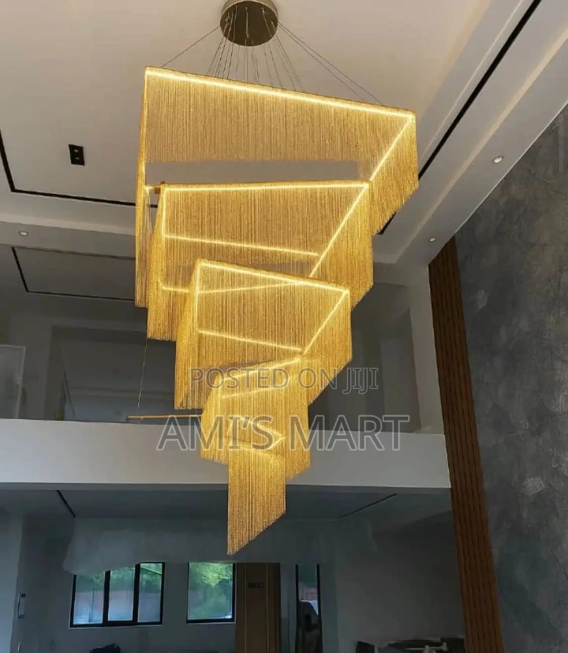 Modern Spiral Tassel Chain Square Cascade LED Chandelier by 1000mm