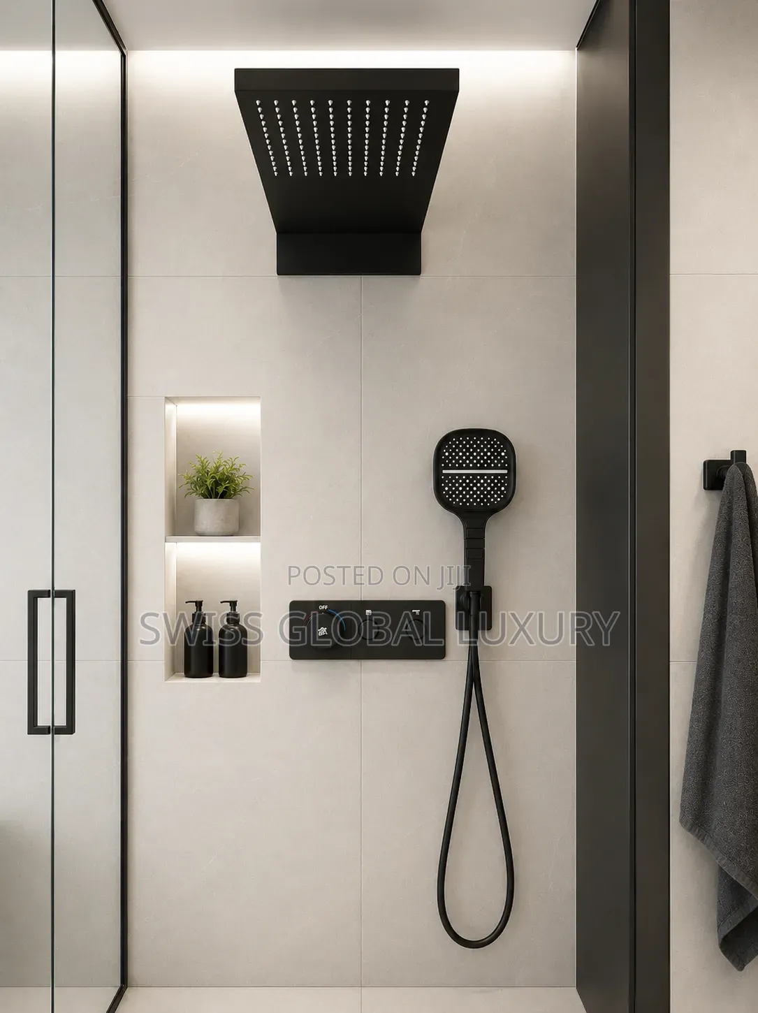 Quality Square Head Matte Black Concealed Thermostatic Shower System