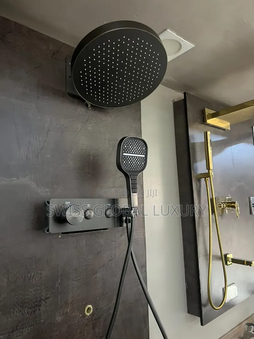 Quality Square Head Matte Black Concealed Thermostatic Shower System