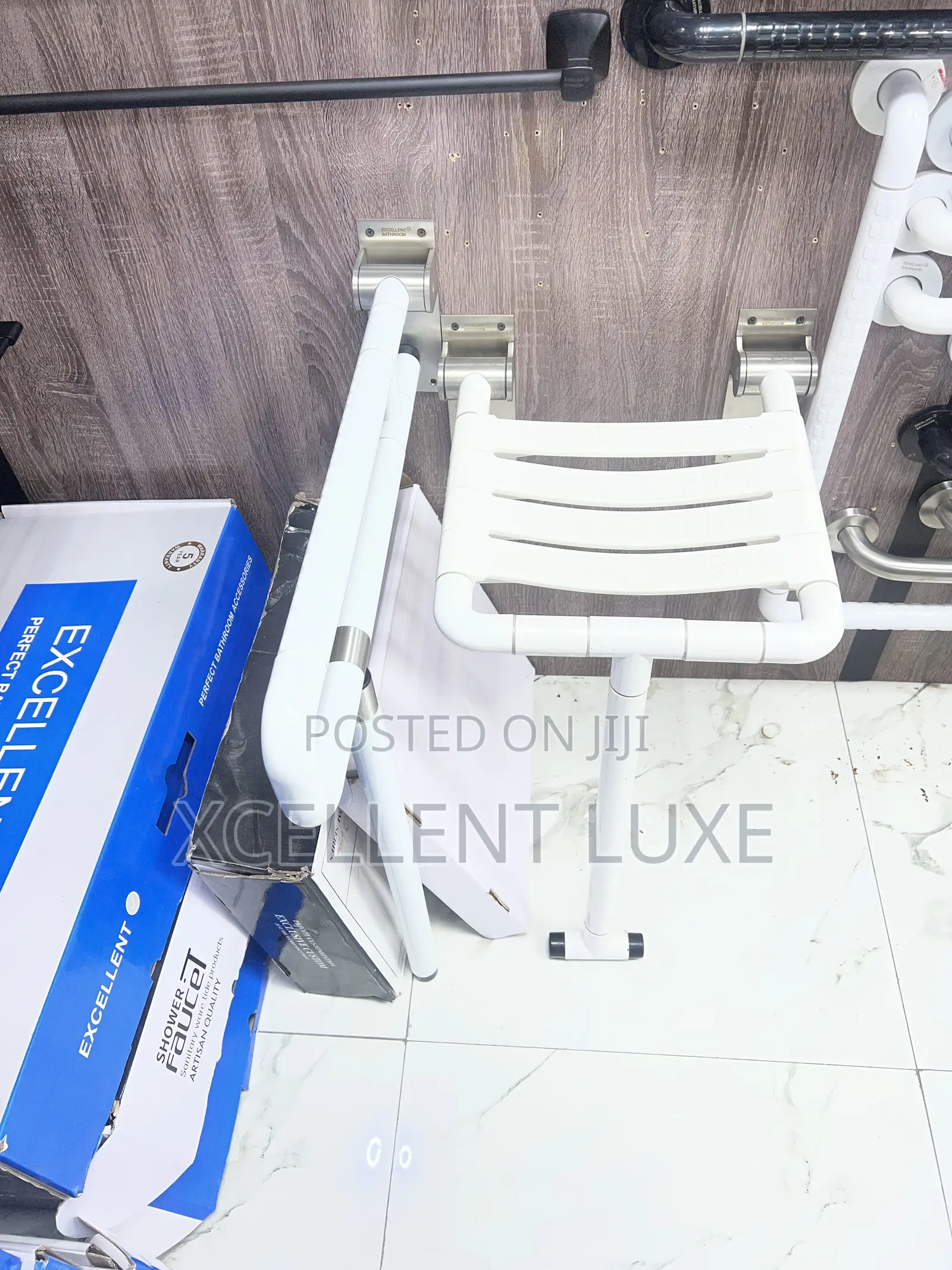Wall Mount Foldable Shower Seat and Arm Support. Made for Aged Disable