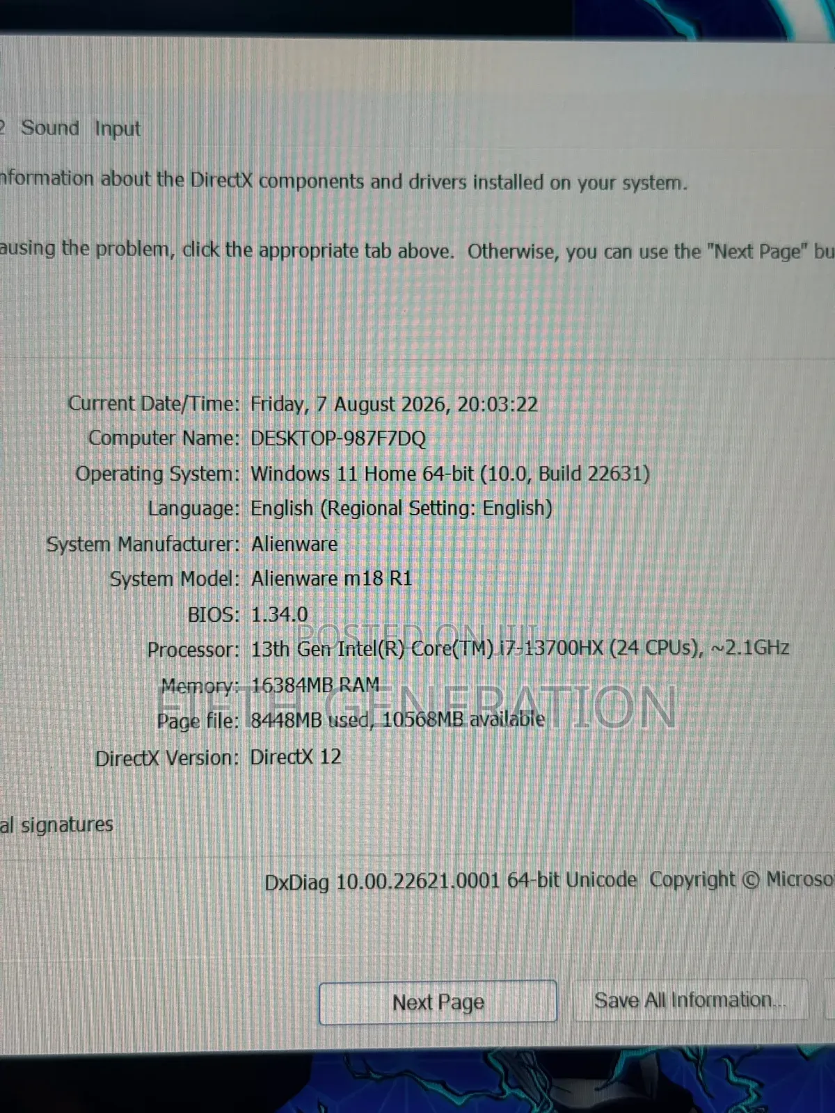 Laptop Dell Allienware M18 R1 16GB Intel Core i7 SSD 1T
