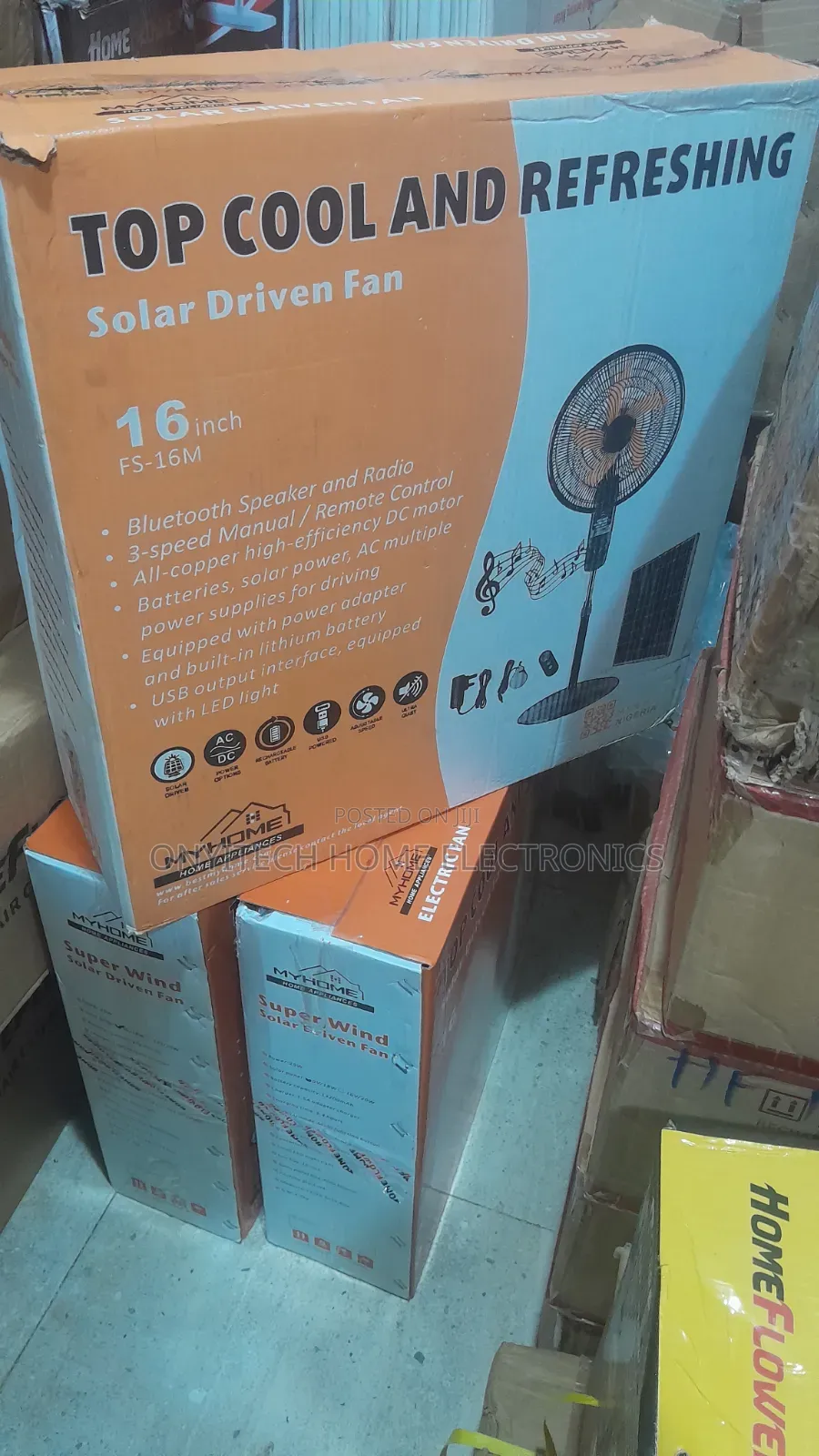 Myhome 16inch Rechargeable Stand Fan With Bluetooth Speaker and Radio