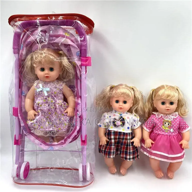 Pink Doll Stroller Textile Canopy Foldable Doll Stroller Toy