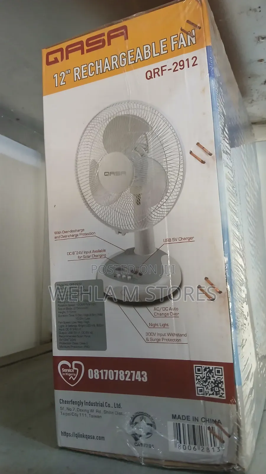 ​QASA 12" Rechargeable Fan (Model: QRF-2912)