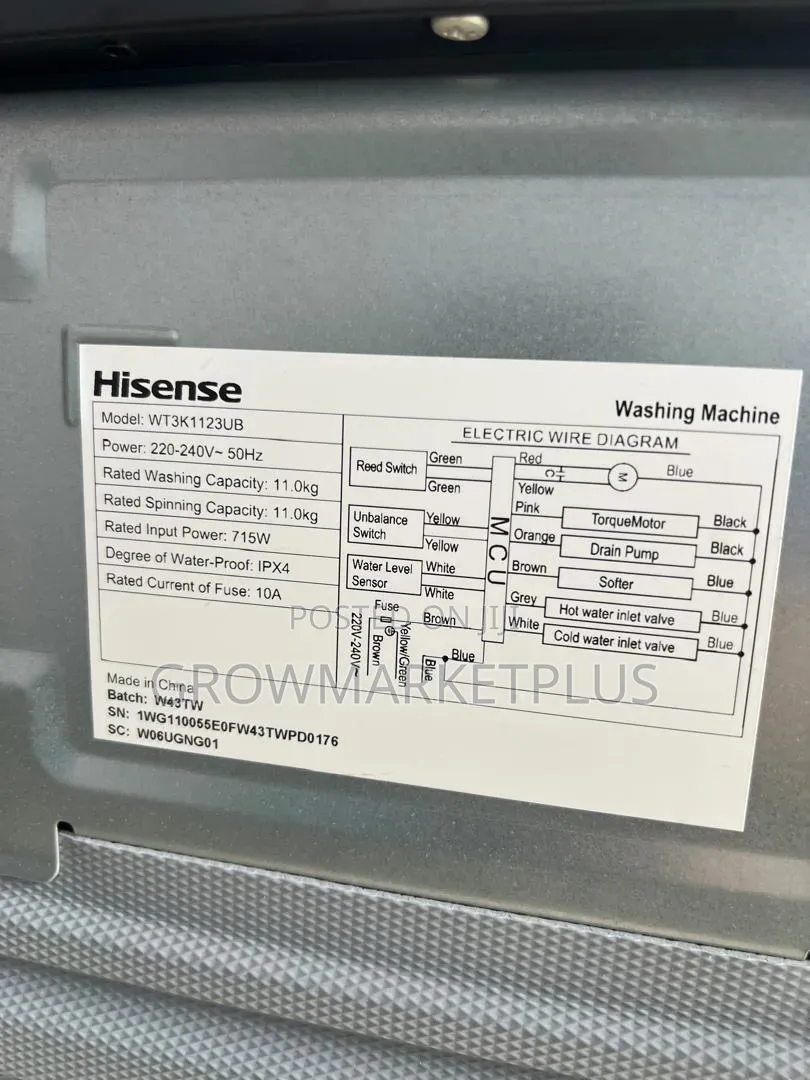 Hisense 11kG TOP LOAD Fully Automatic Washing Machine- WM3k1123UBWT