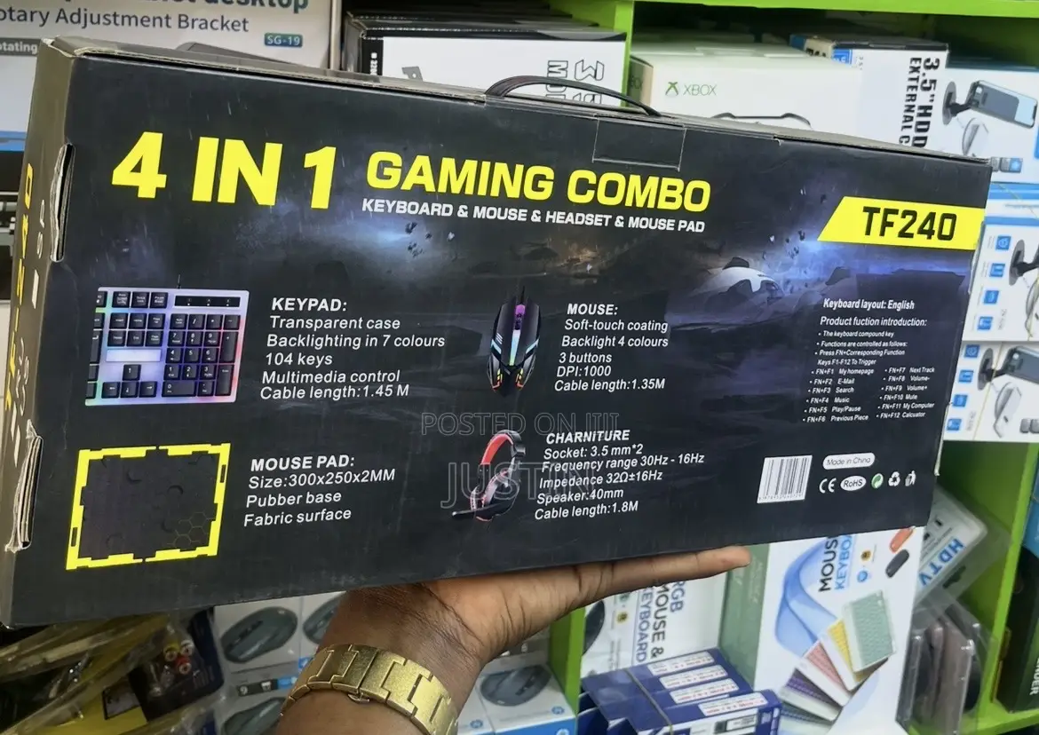 4in1 Tf-240 Gaming Combo Keyboard Mouse Headset Mouse Pad