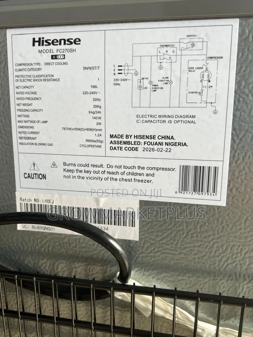 Hisense FRZ FC270 198L Chest Freezer – 140W | Brand New
