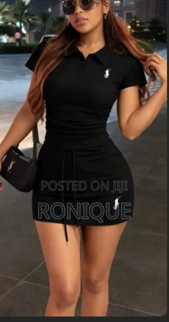 Sporty Polo Collar Short-Sleeve Drawstring Mini Dress