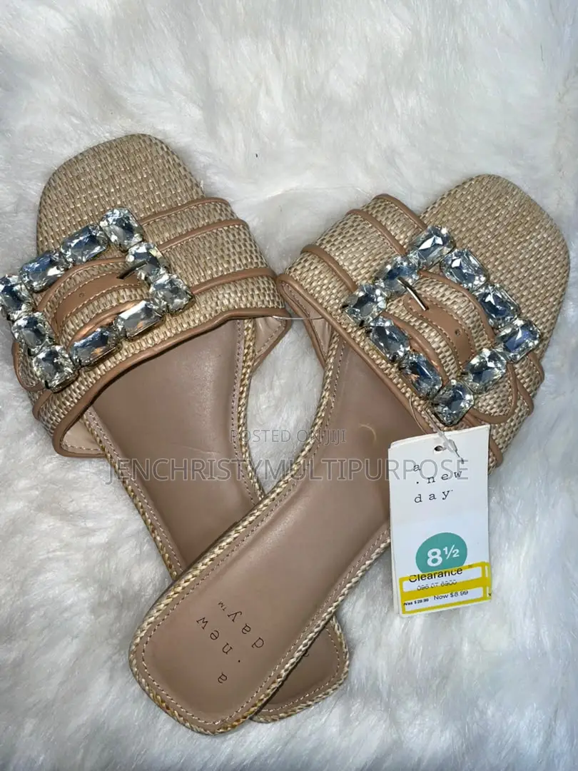 Women's Cream Double Buckle Flat Slide Sandals