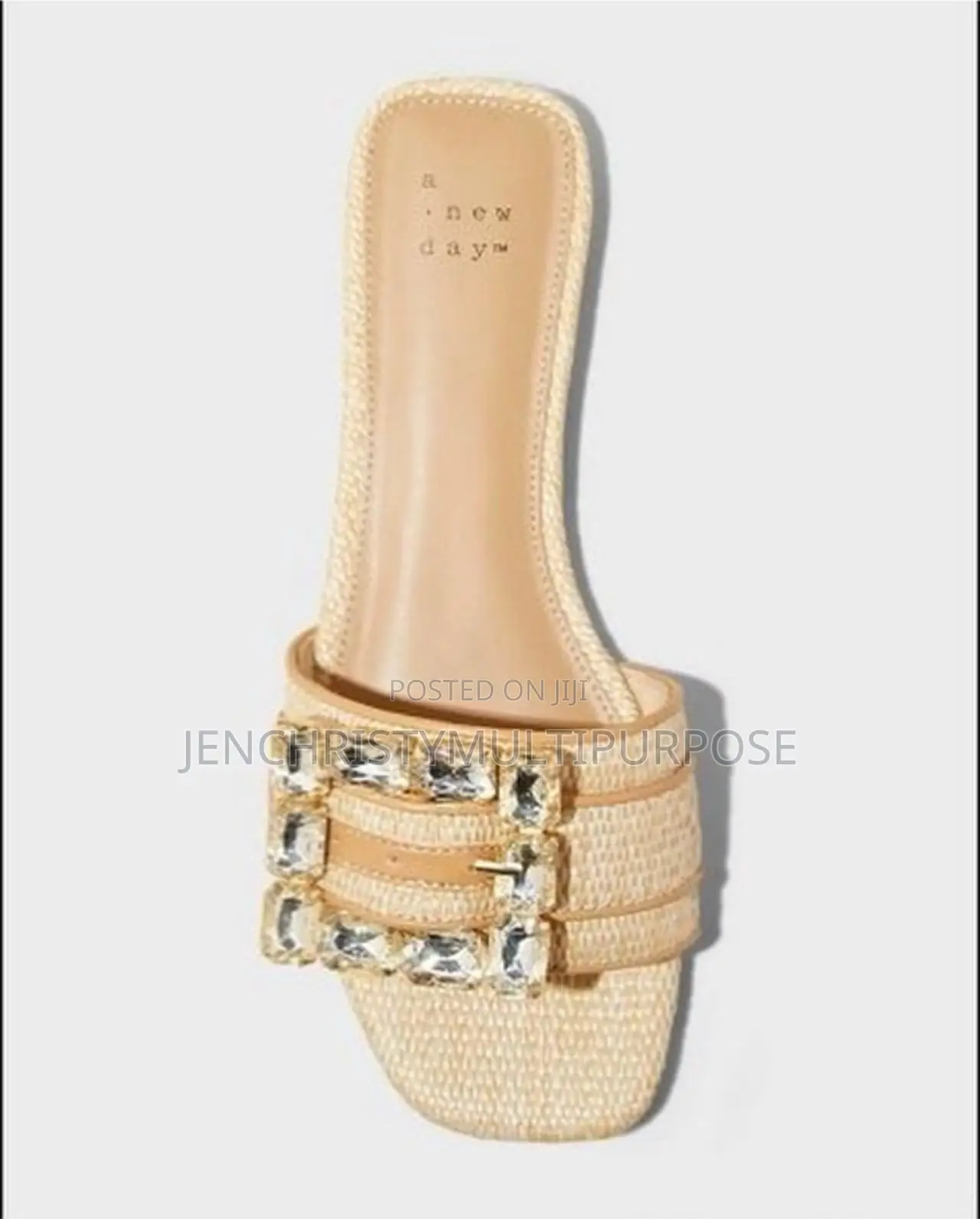 Women's Cream Double Buckle Flat Slide Sandals
