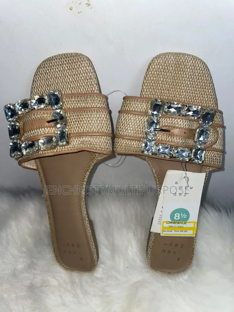 Women's Cream Double Buckle Flat Slide Sandals