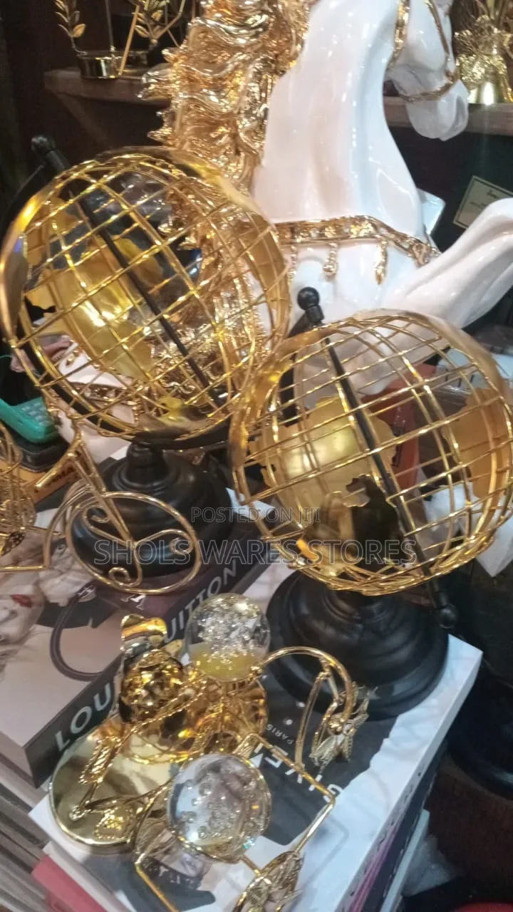 Gold Wireframe World Globe Decor.
