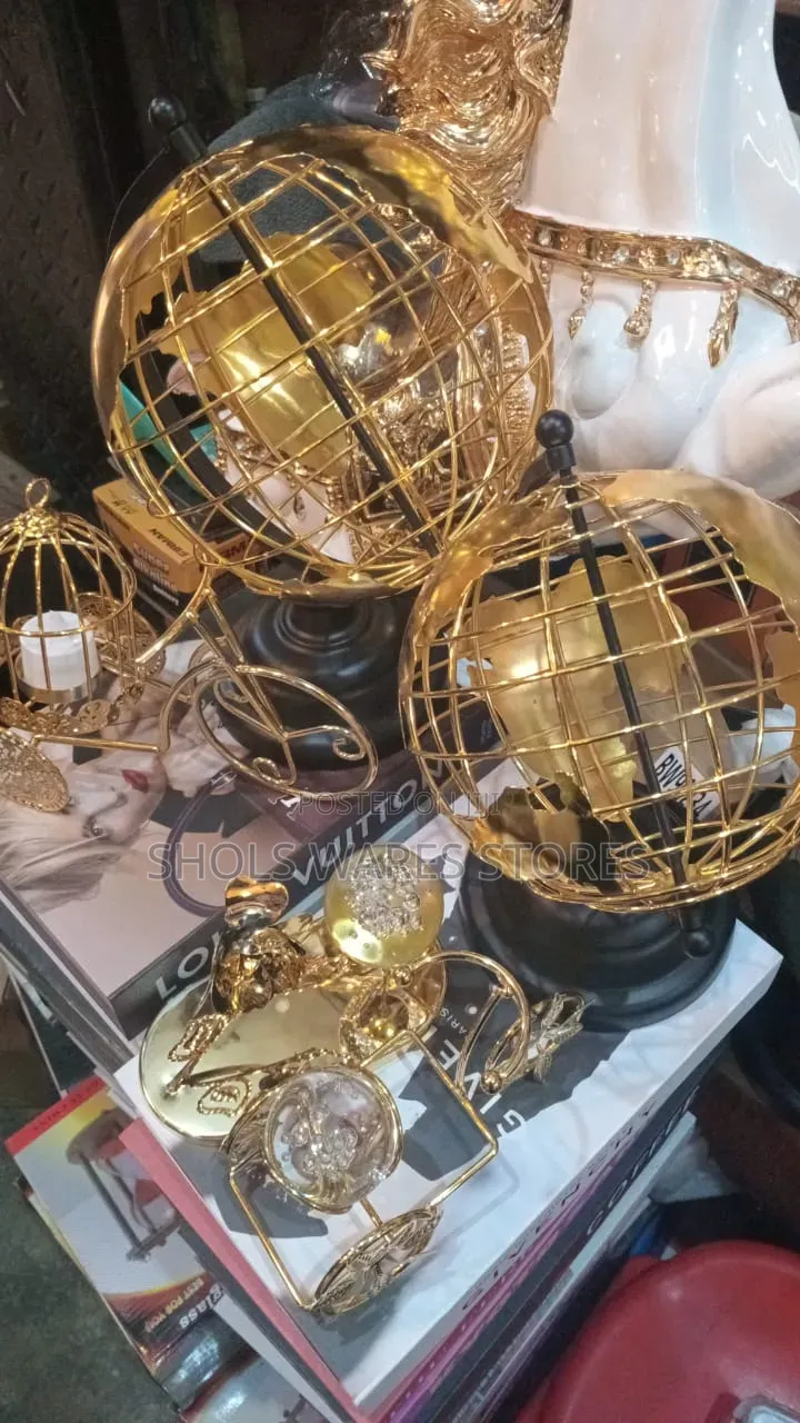 Gold Wireframe World Globe Decor.