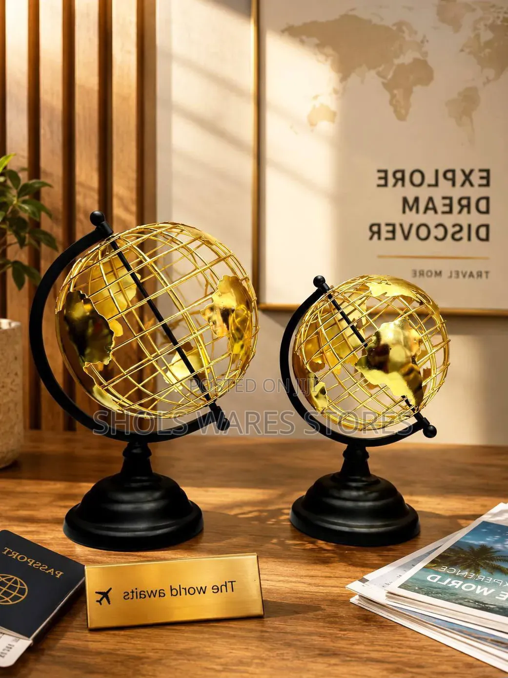 Gold Wireframe World Globe Decor.