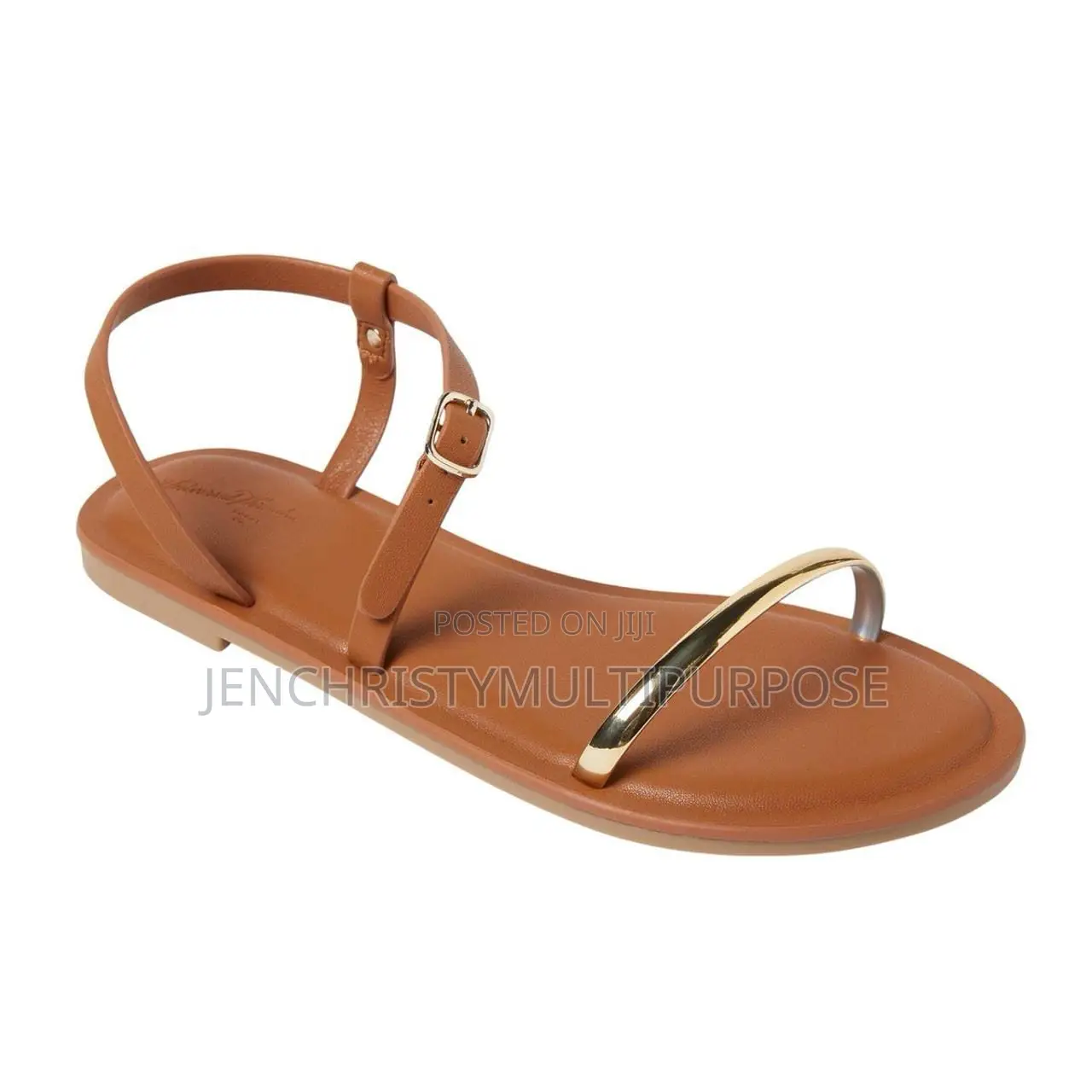 Women's Brown Flat Ankle Strap Sandals