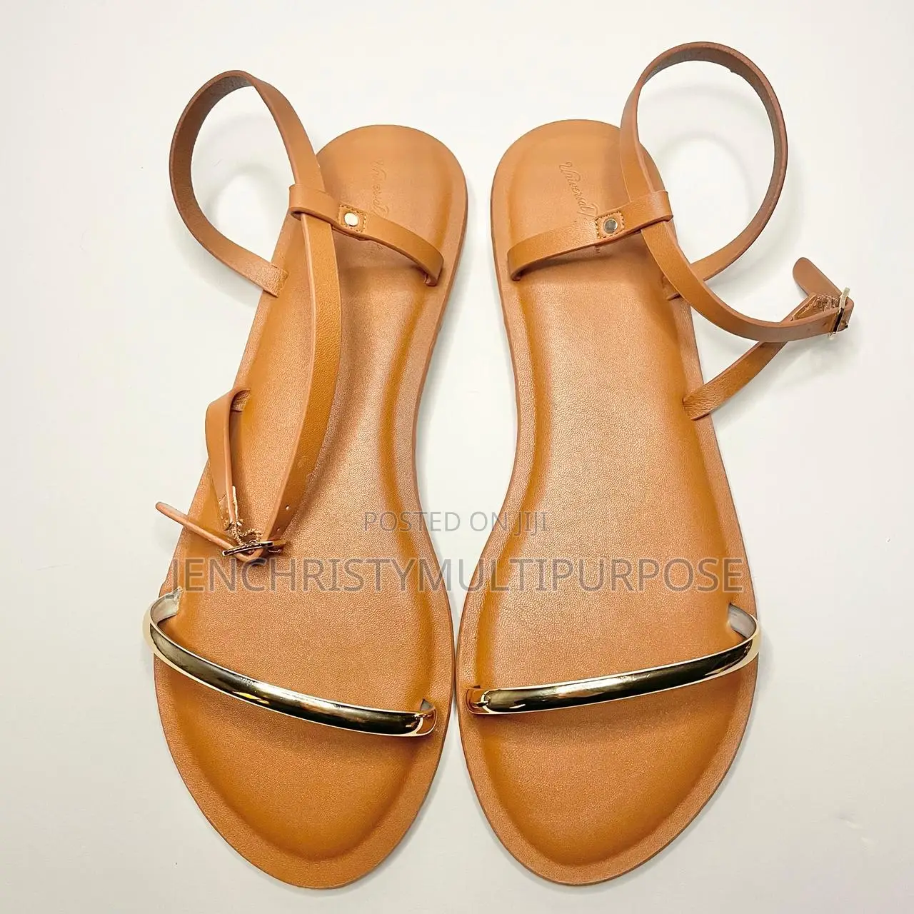 Women's Brown Flat Ankle Strap Sandals