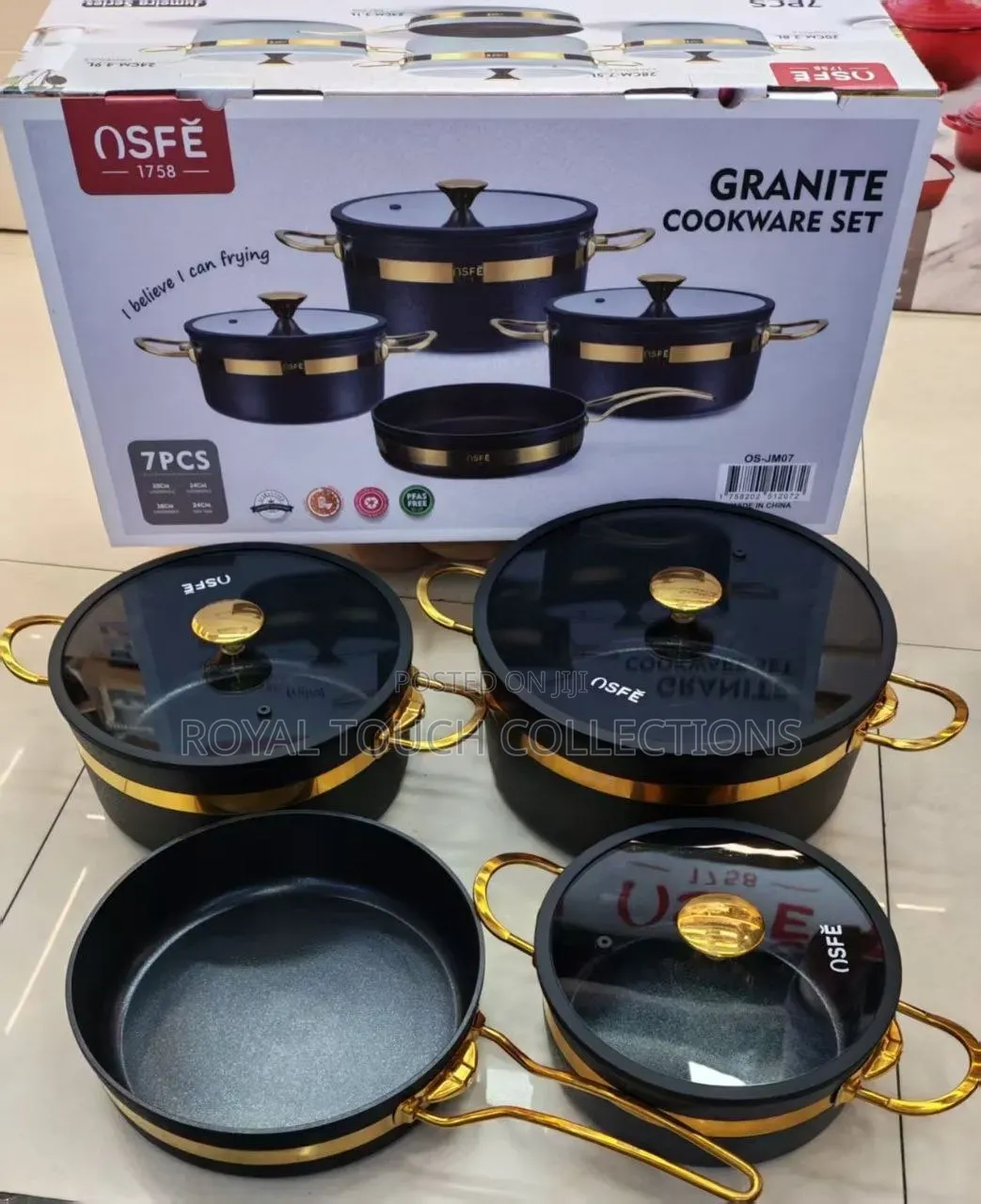 Luxury 7-Piece Granite Cookware Set – Black Gold