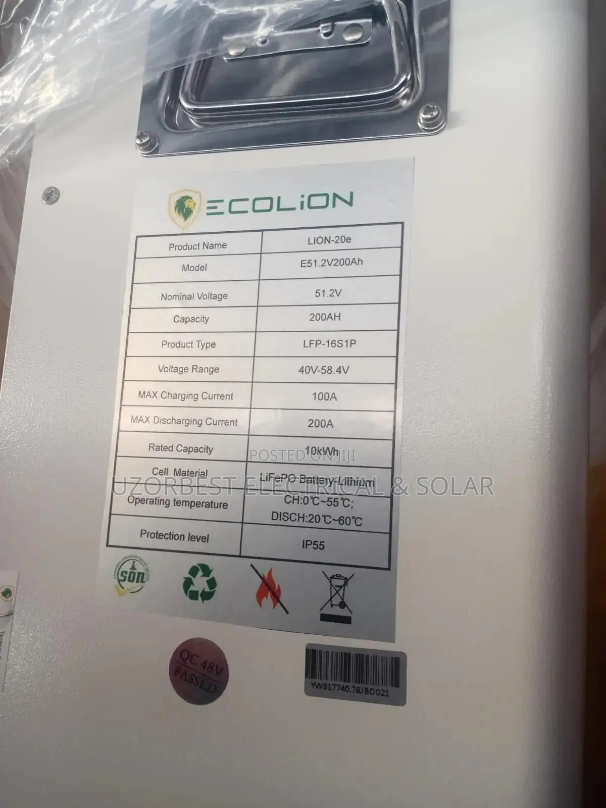 10kwh 51.2v Ecolion Lithium Battery