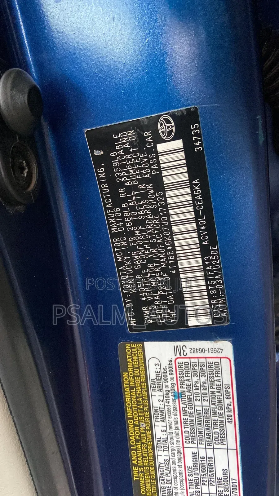 Toyota Camry 2007 Blue