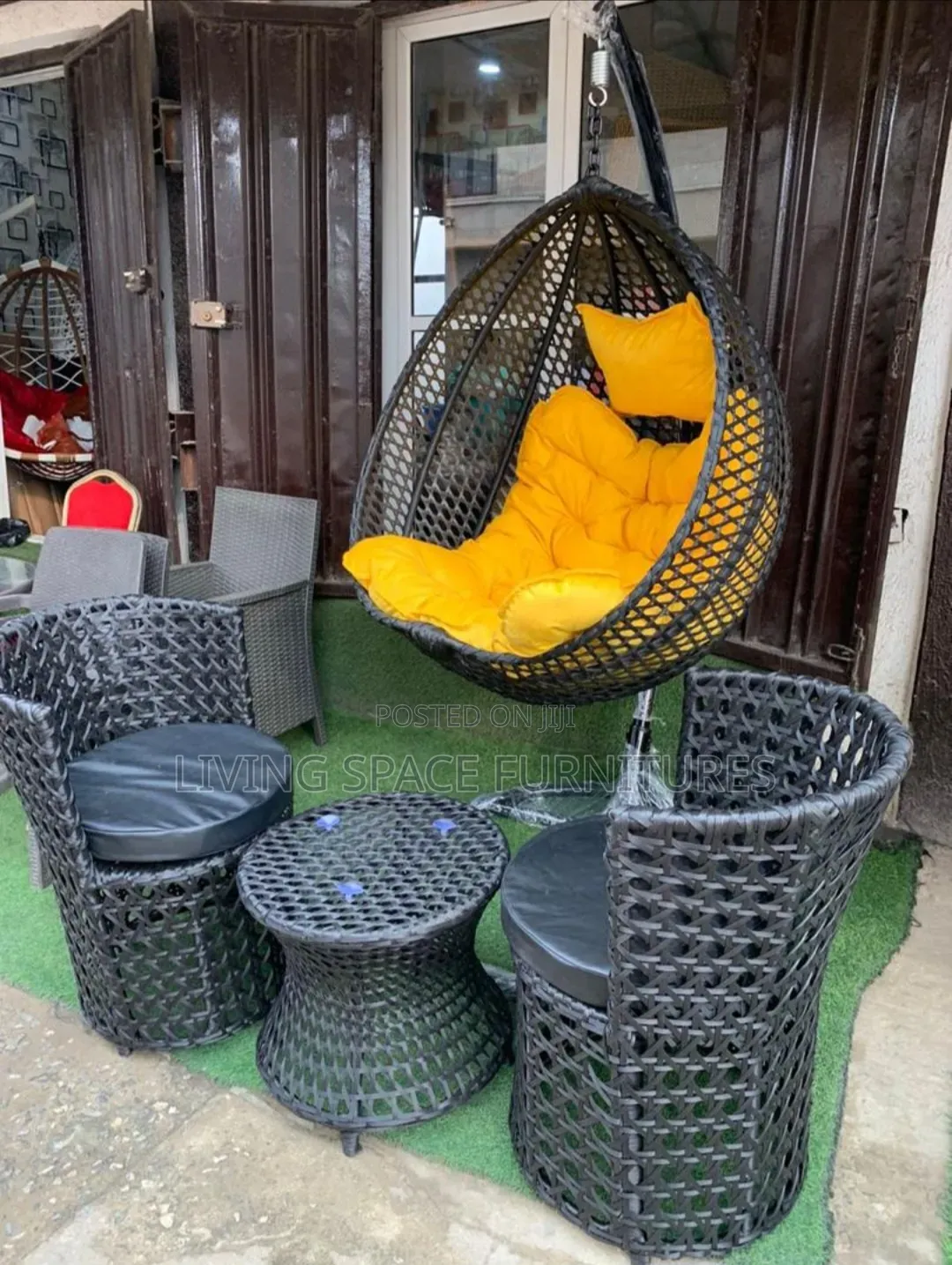 Outdoors Chairs and Table With Swing Chair