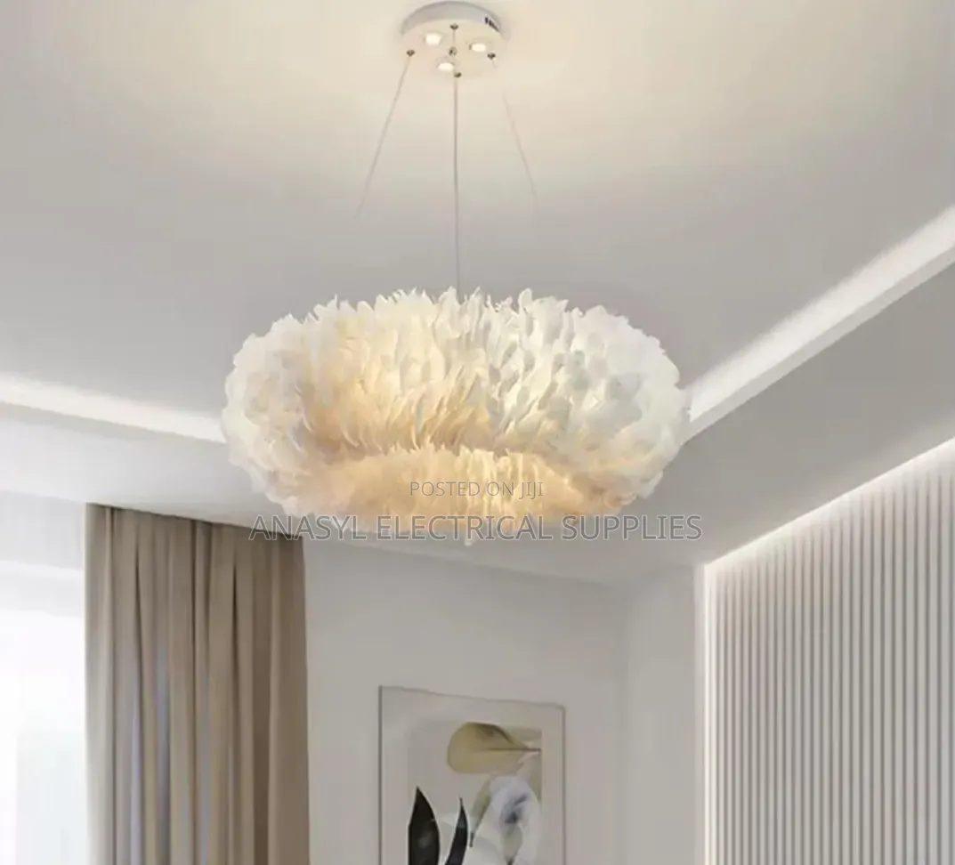 Modern White Feather Chandelier, Nordic Romantic Ceiling Light