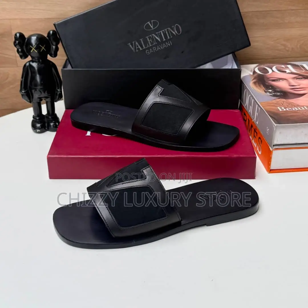 Valentino Garavani Quality Luxury Men Genuine Leather Slippers