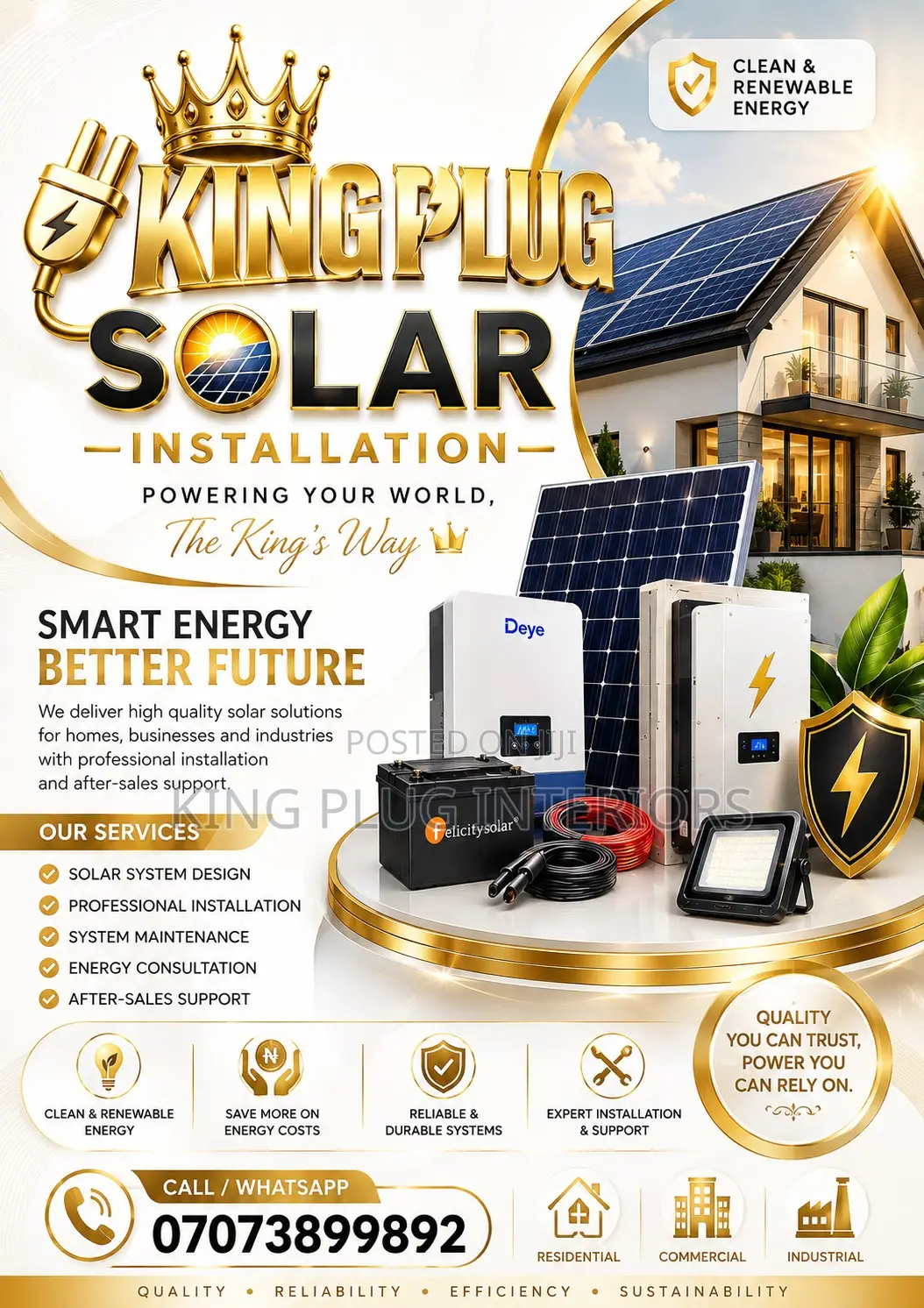 Solar Installation | Inverter | Solar Panels | Battery | King Plug