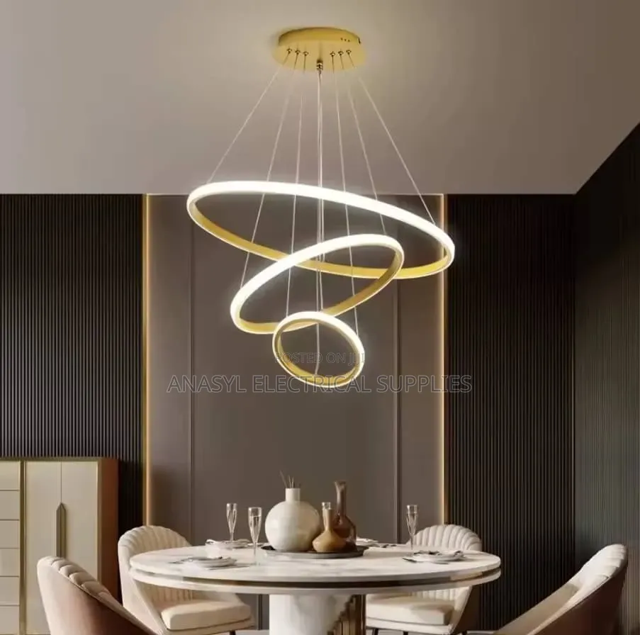 Modern 3-Ring LED Spiral Gold Pendant Chandelier