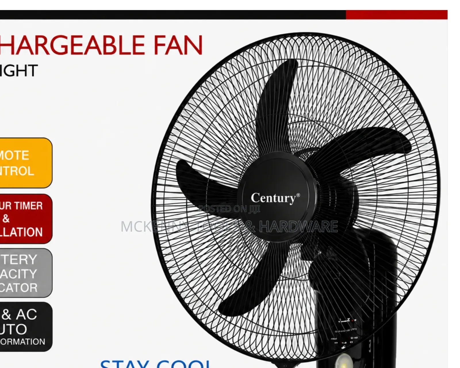 Century 18" Rechargeable Wall Fan With LED Remote (FRCB-45) –