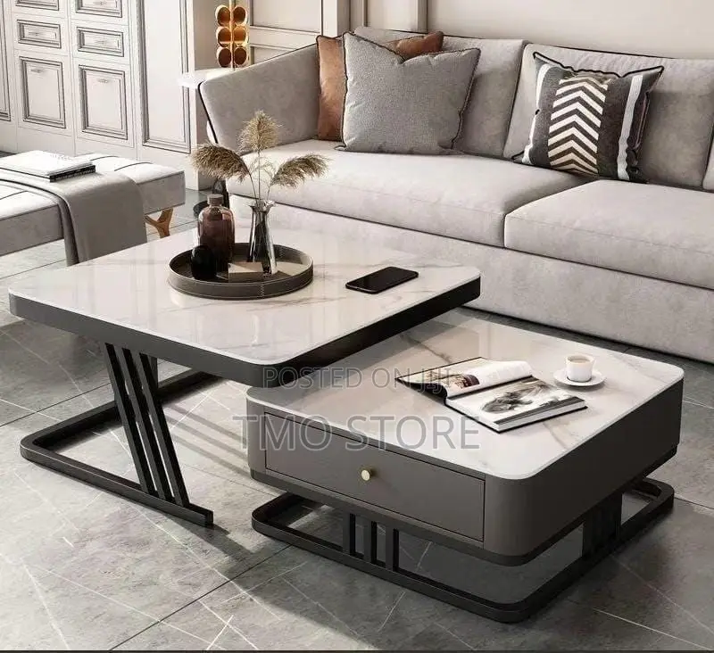 2in1 Marble Center Table With Drawer, Marble Center Table Set