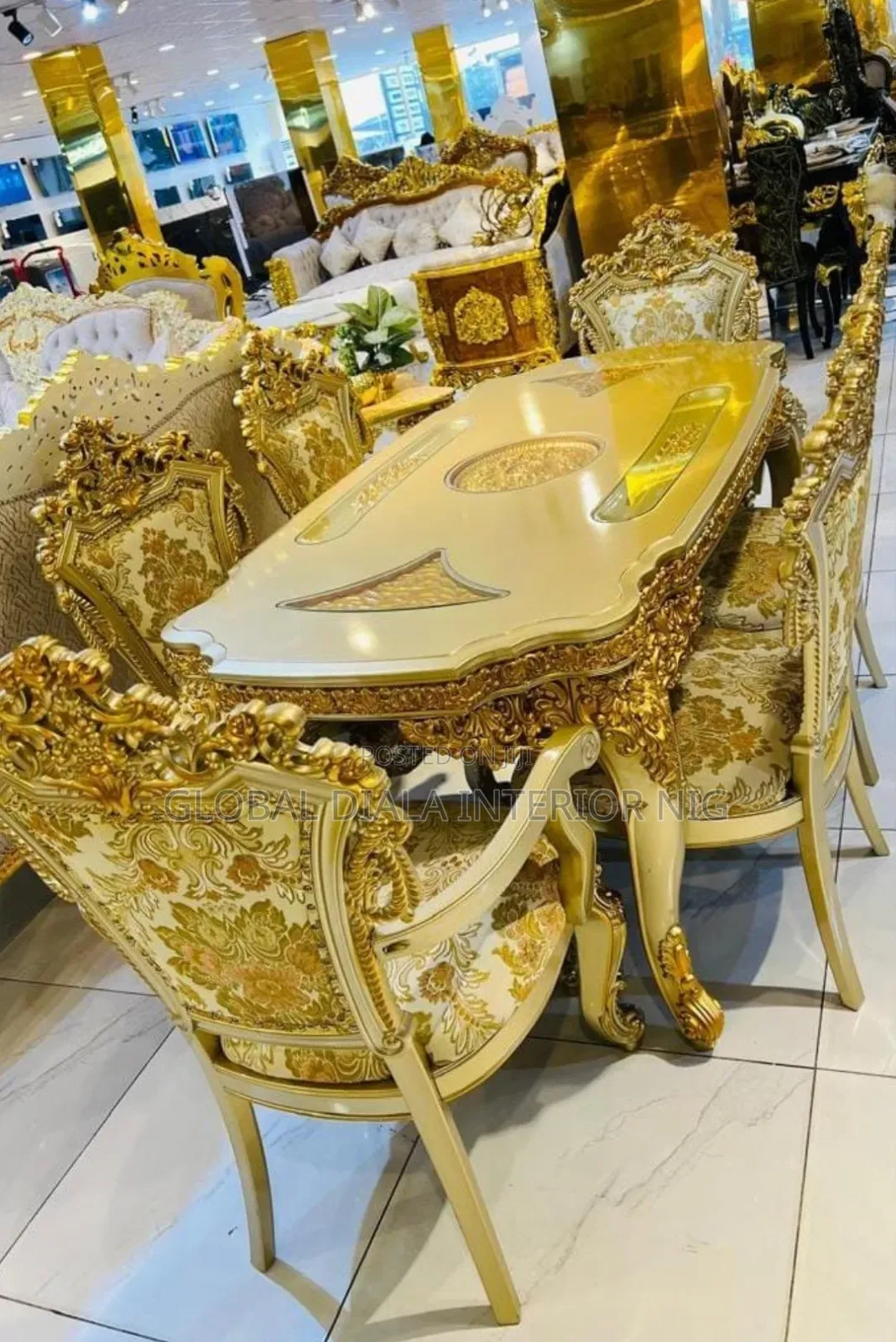 Luxury 6-Seater Gold-Finish Royal Dining Set