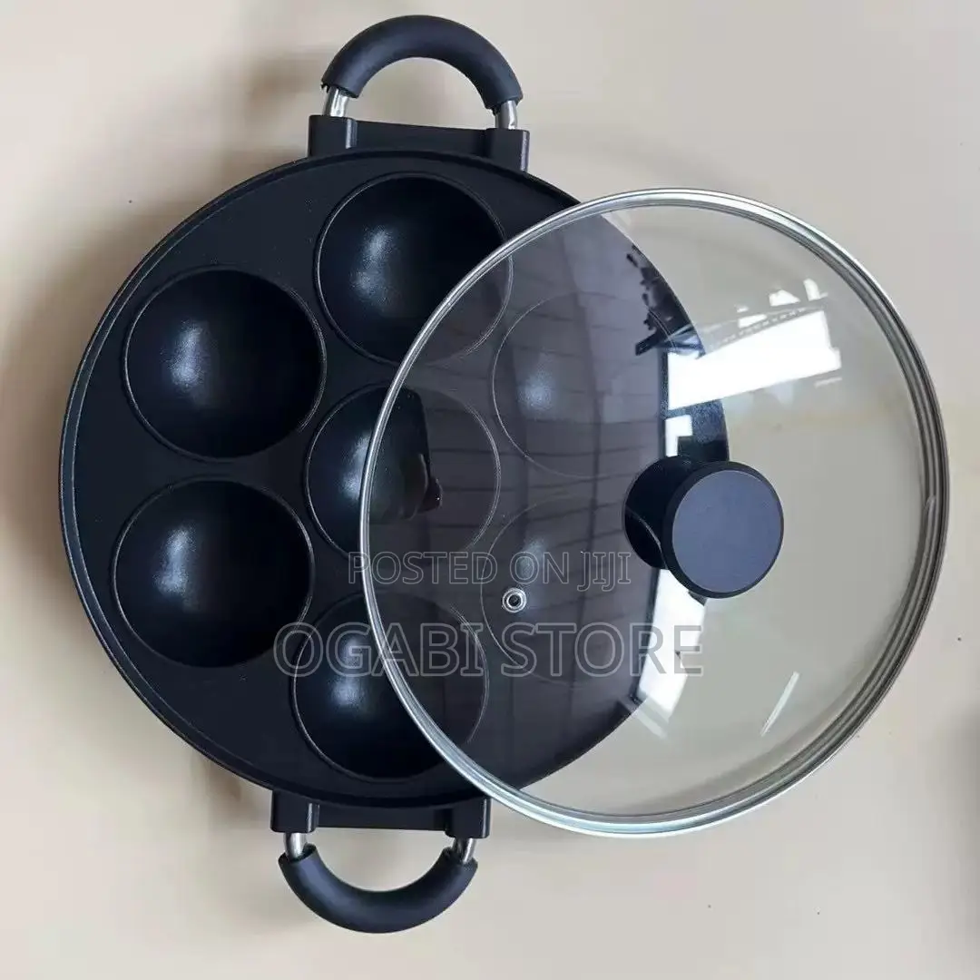 7-Hole Non-Stick Pancake/Aebleskiver Pan With Glass Lid
