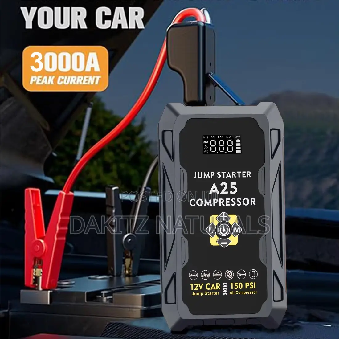 Car Jump Starter With Air Compressor + Powerbank (4in1)