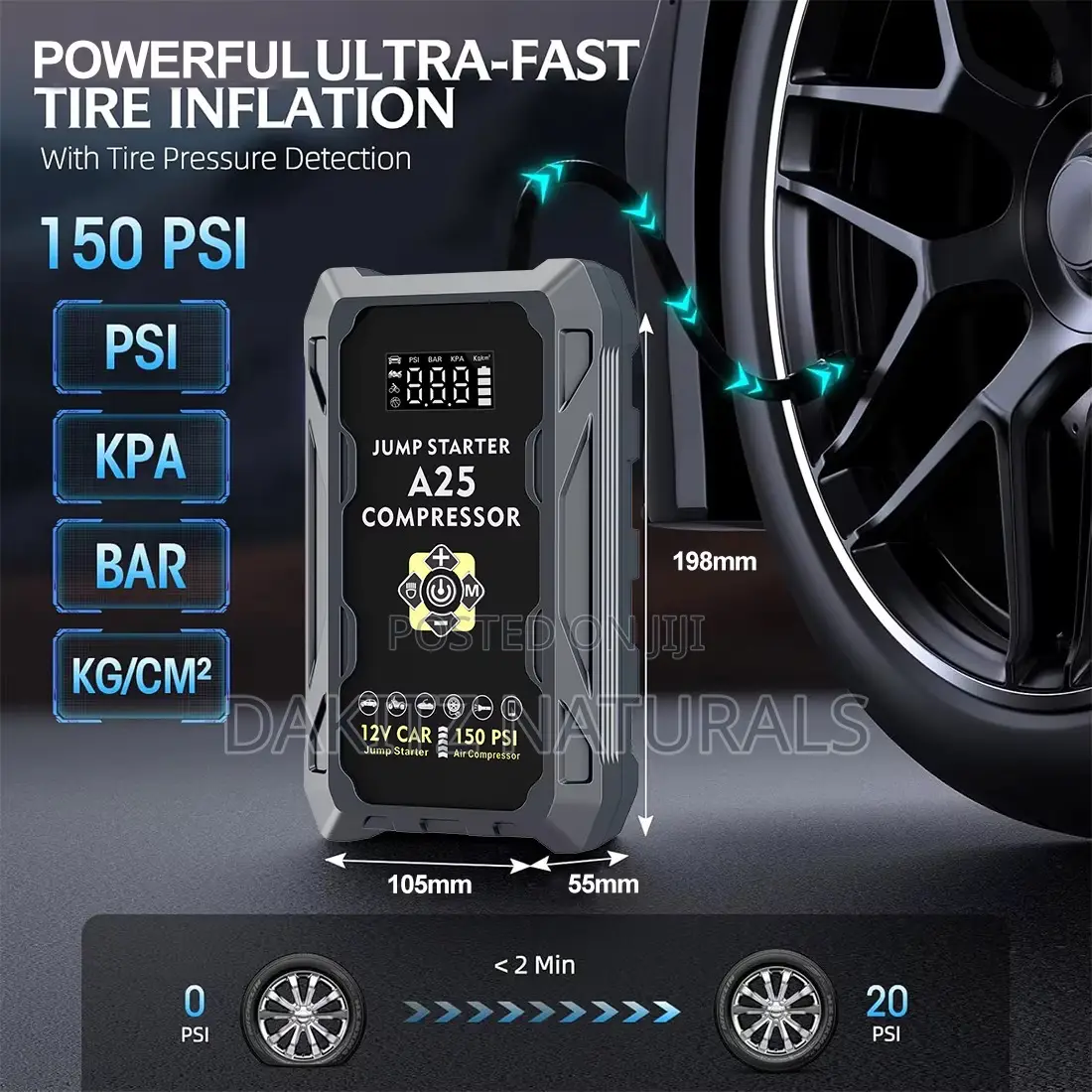 Car Jump Starter With Air Compressor + Powerbank (4in1)