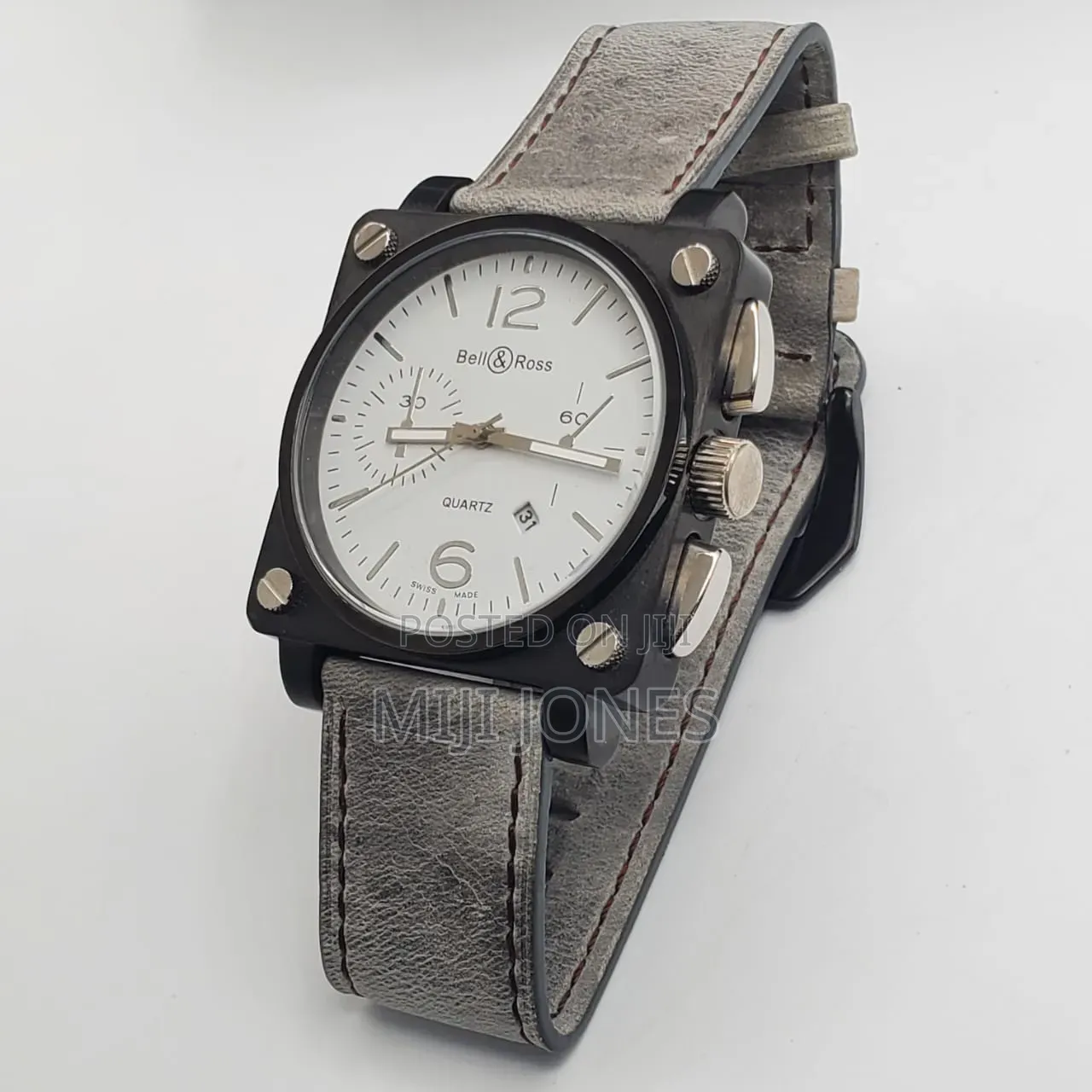 *Bell Ross Style Pilot Watch – Leather Strap | Square Dial | Quartz*