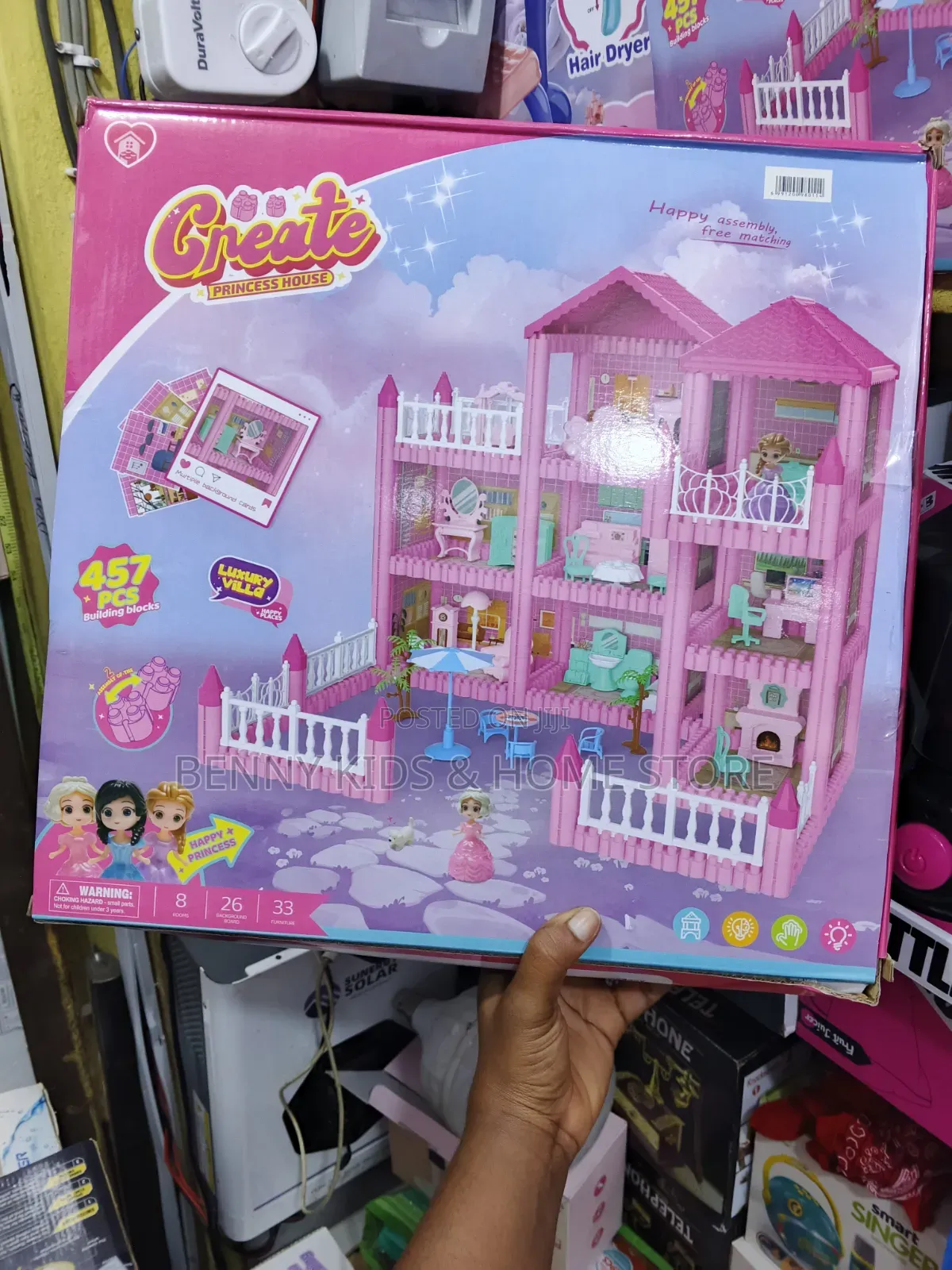  457PCS 3-Storey Pink Doll House Building Set