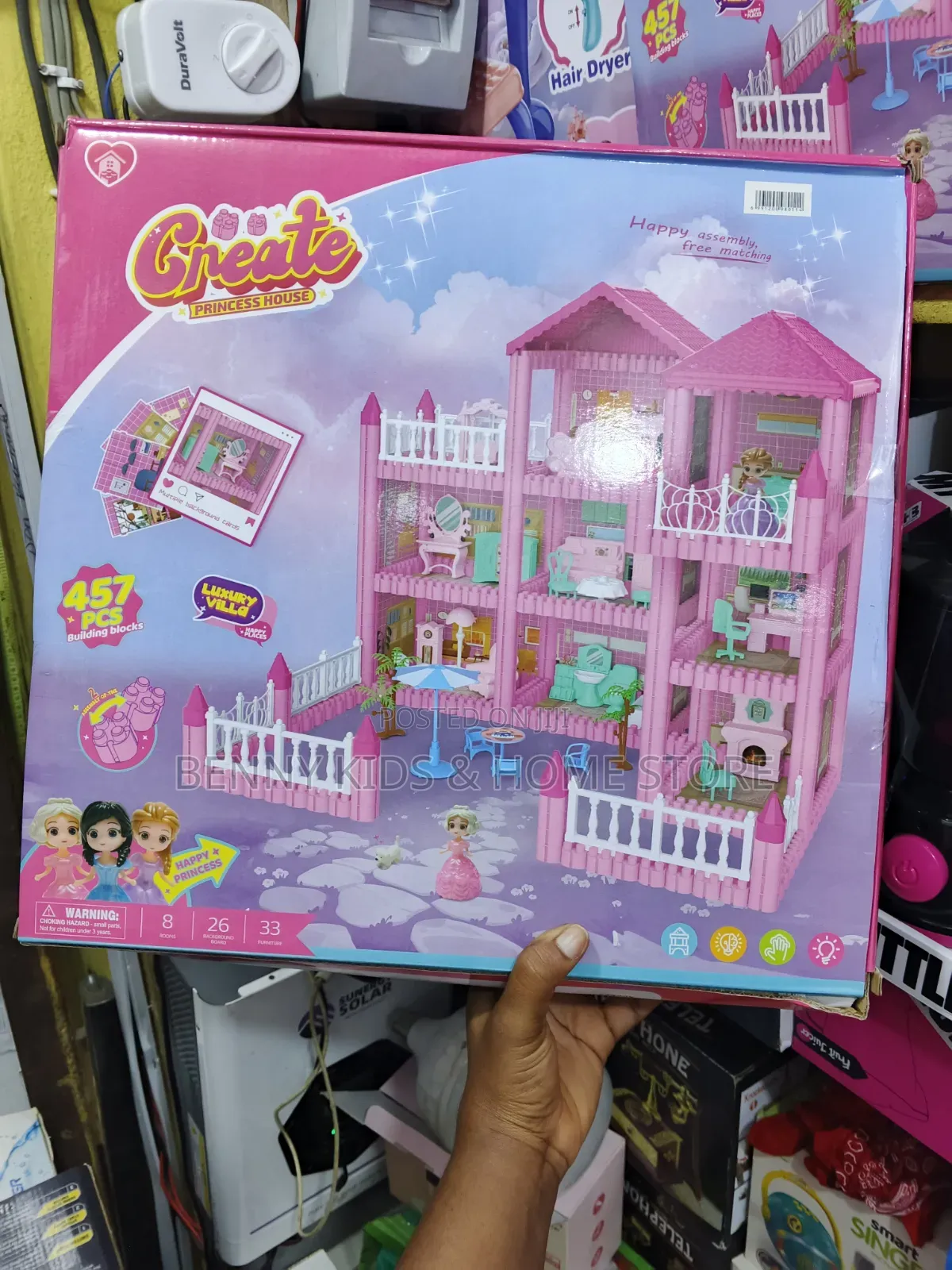  457PCS 3-Storey Pink Doll House Building Set