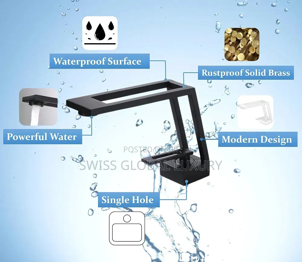 Open Head Design Black Basin Mixer Tap