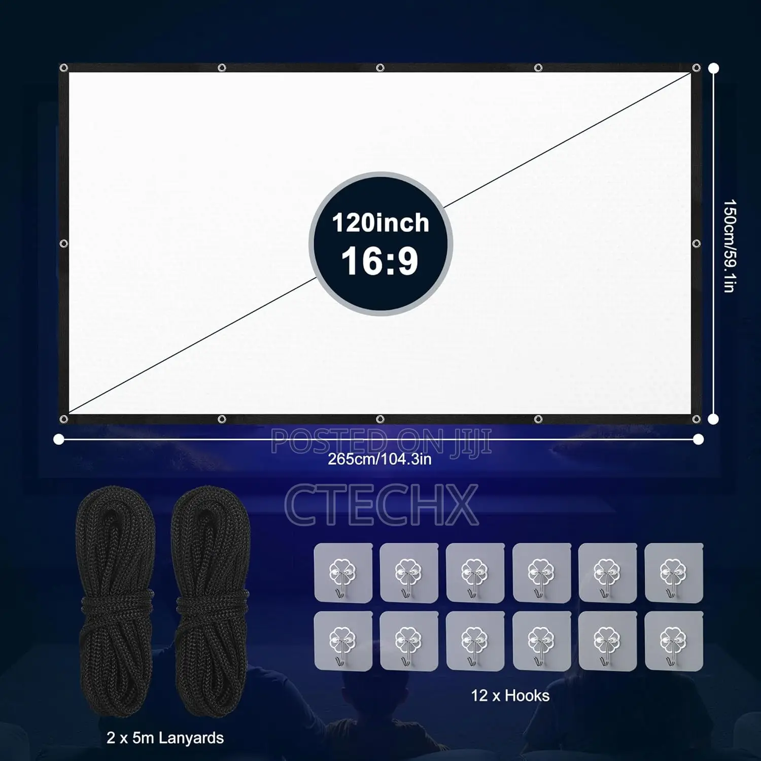 120 Inch Projector Screen , Foldable Anti-Crease, Outdoor Indoor