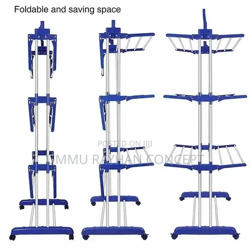 Steel Cloth Drying Stand With Foldable Wings, Wheels Clothes Rack