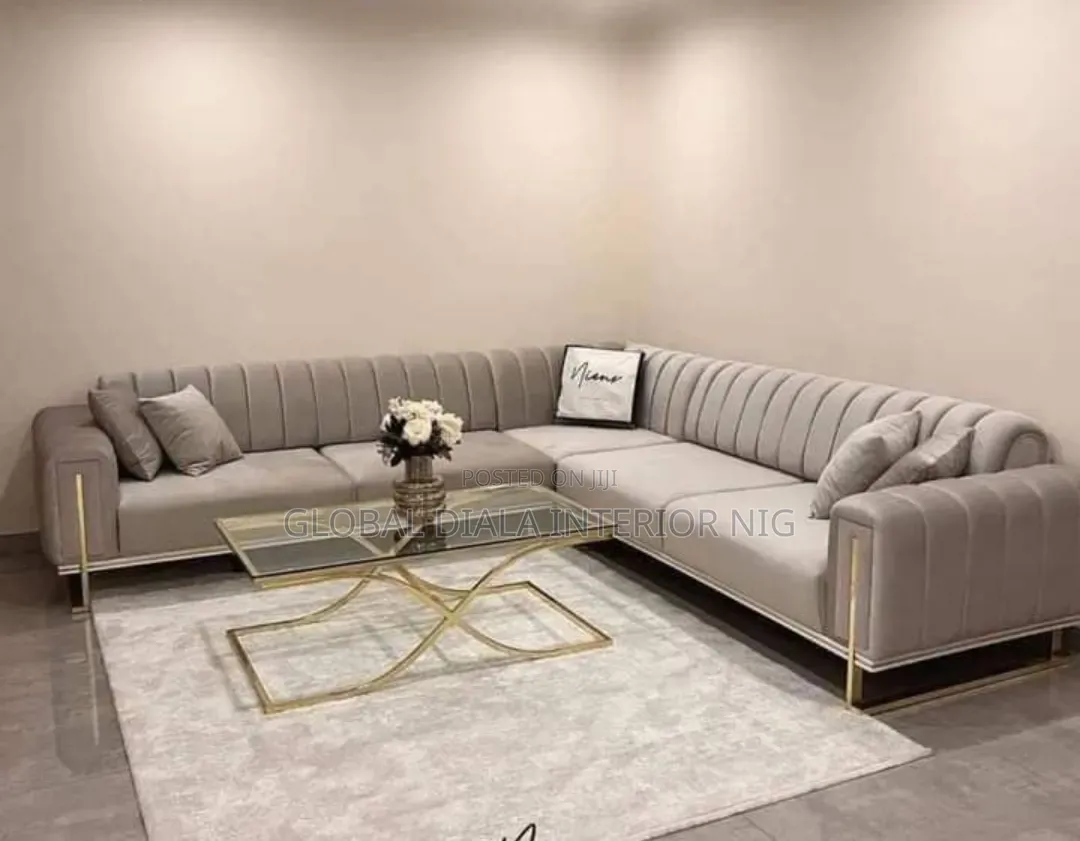 Modern Light-Grey Channeled L-Shaped Sectional Sofa