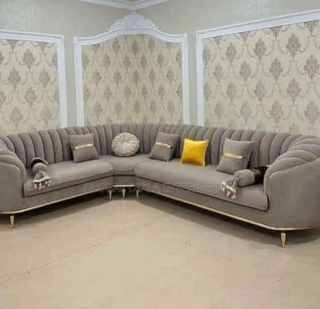 Luxury Grey Velvet Channel-Tufted L-Shape Sectional Sofa