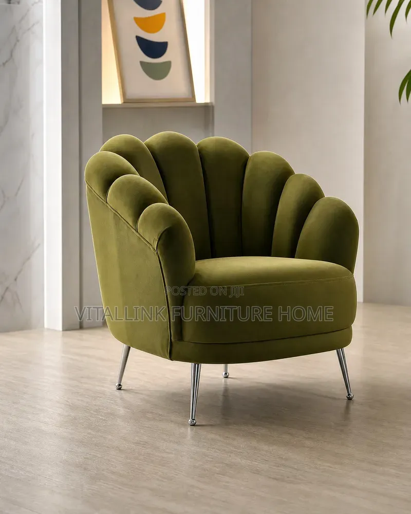 Luxury Olive Green Velvet Scalloped Armchair Set