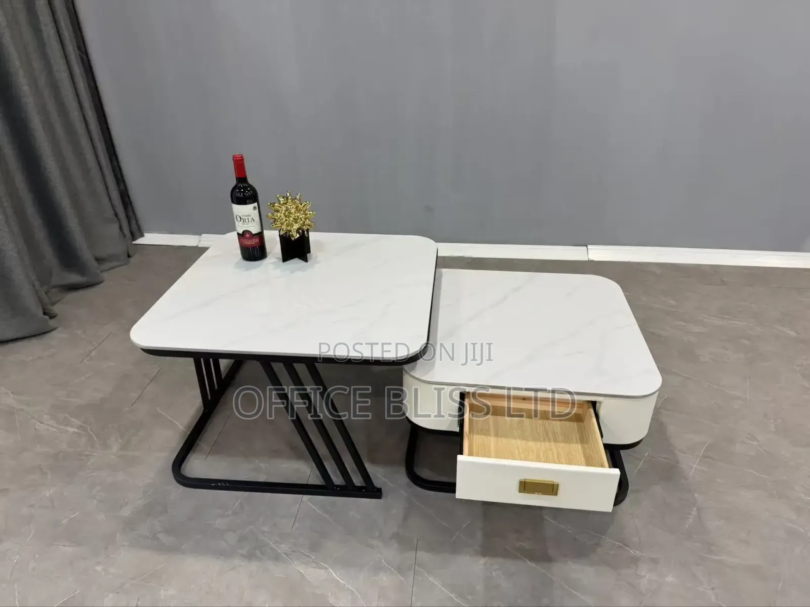2 in 1 Extendable Morden Coffee Table With Slate Top Drawer