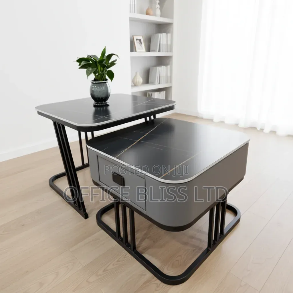 2 in 1 Modern Center Table With Slate Top ( BLACK TOP GRAY )