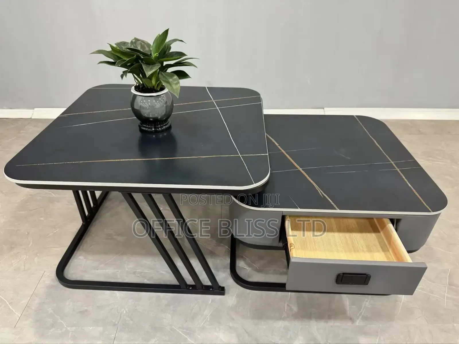 2 in 1 Modern Center Table With Slate Top ( BLACK TOP GRAY )